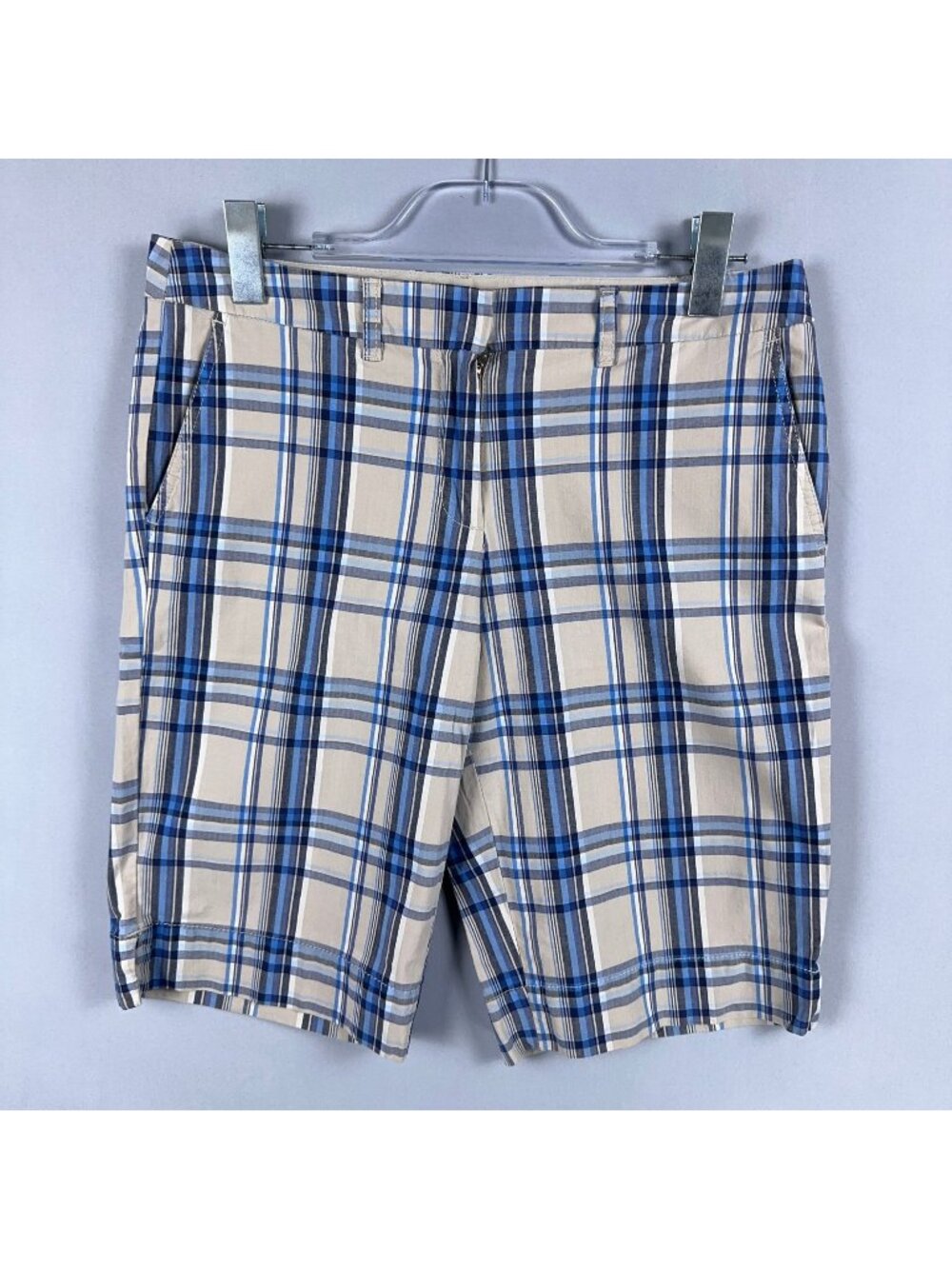 Manhattan Chino Plaid Swim Shorts Mens Size 8 Blue White